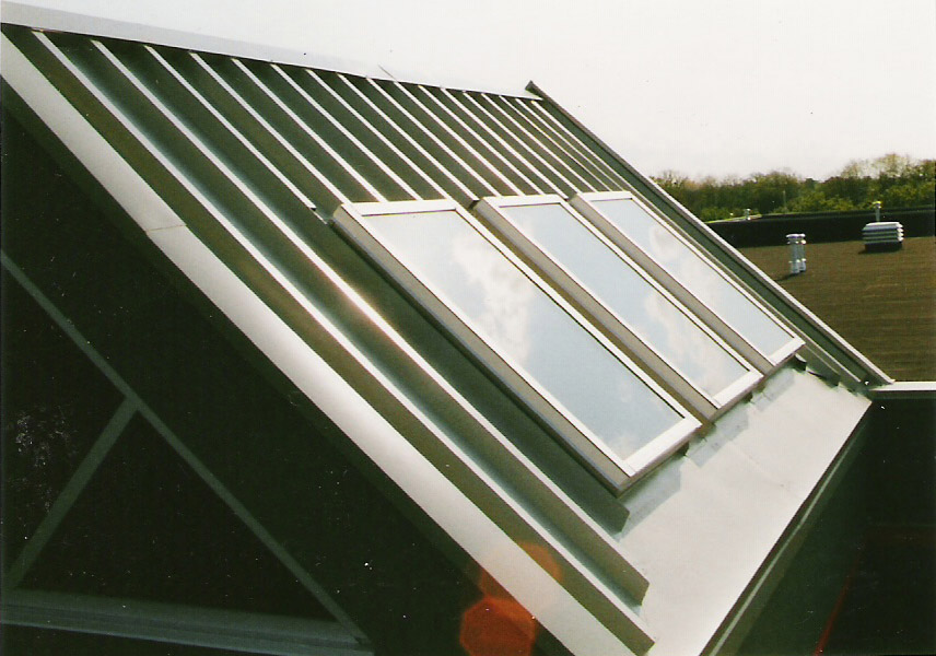 standing seam metal roof with skylights